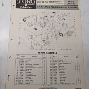 Toro Parts Catalog List Book Manual 7Hp Lawn Tractor 57111 57222 1970