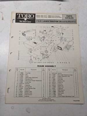 Toro Parts Catalog List Book Manual 7Hp Lawn Tractor 57111 57222 1970