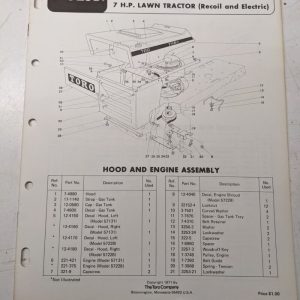 Toro Parts Catalog List Book Manual 7Hp Lawn Tractor 57131 57228 57241 1971
