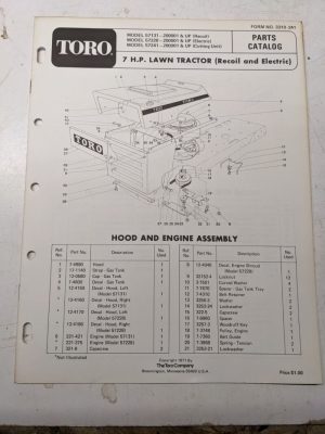 Toro Parts Catalog List Book Manual 7Hp Lawn Tractor 57131 57228 57241 1971