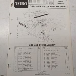 Toro Parts Catalog List Book Manual 7Hp Lawn Tractor 57131 57228 57241 1972