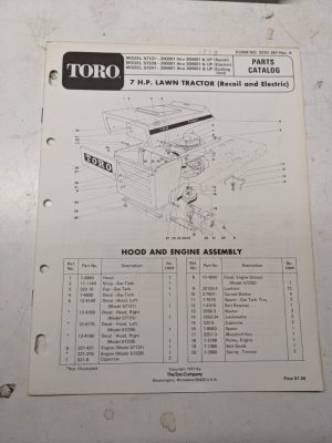 Toro Parts Catalog List Book Manual 7Hp Lawn Tractor 57131 57228 57241 1972