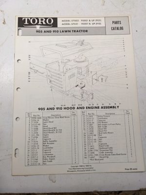 Toro Parts Catalog List Book Manual Lawn Tractor 57002 57051 905 910 1968 1969