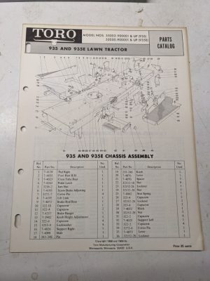 Toro Parts Catalog List Book Manual Lawn Tractor 55002 55050 935 935E 1968 1969