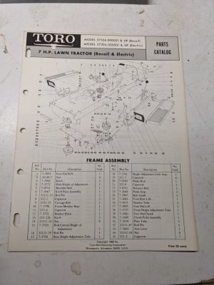 Toro Parts Catalog List Book Manual 7Hp Lawn Tractor 57104 57204 1969