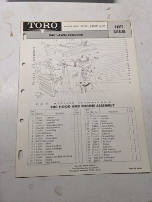 Toro Parts Catalog List Book Manual 940 Lawn Tractor 55150 1969 1968