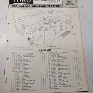 Toro Parts Catalog List Book Manual 950 960 Lawn Tractor 55302 55402 Suburban