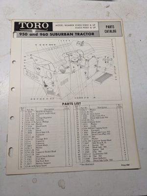 Toro Parts Catalog List Book Manual 950 960 Lawn Tractor 55302 55402 Suburban
