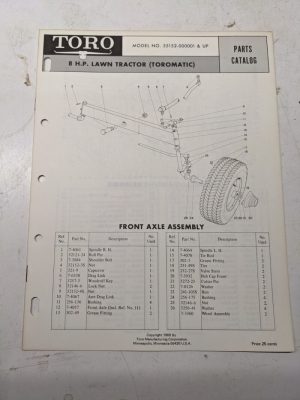 Toro Parts Catalog List Book Manual 8Hp Lawn Tractor 55152 1969 Toromatic