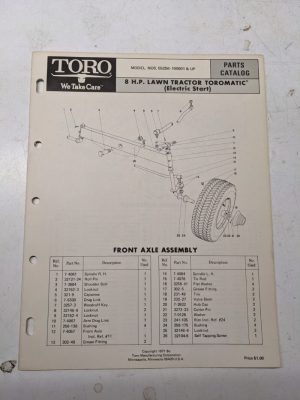 Toro Parts Catalog List Book Manual 8Hp Lawn Tractor 55256 1971 Toromatic