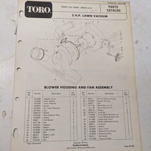 Toro Parts Catalog List Book Manual 5Hp Lawn Vacuum 1972 62900 3310-430