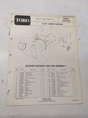 Toro Parts Catalog List Book Manual 5Hp Lawn Vacuum 1972 62900 3310-430