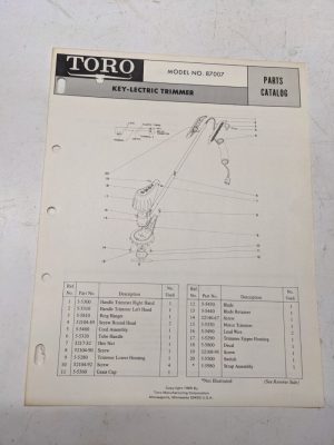 Toro Parts Catalog List Book Manual Key-Lectric Trimmer 1969 87007