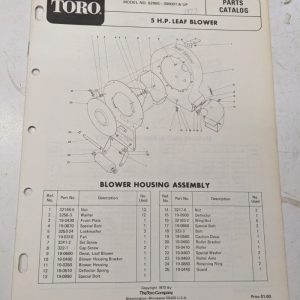 Toro Parts Catalog List Book Manual 5Hp Leaf Blower 62905 3310-429 1972