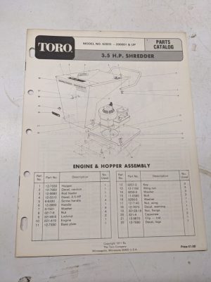 Toro 3.5Hp Shredder Bagger Parts Catalog 1971 62835 List Book Manual