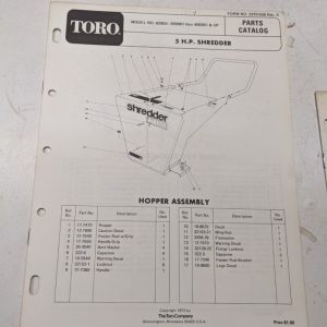 Toro Parts Catalog List Book Manual 5Hp Shredder 62853 3310-428 1973 Rev A