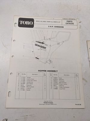 Toro Parts Catalog List Book Manual 5Hp Shredder 62853 3310-428 1973 Rev A
