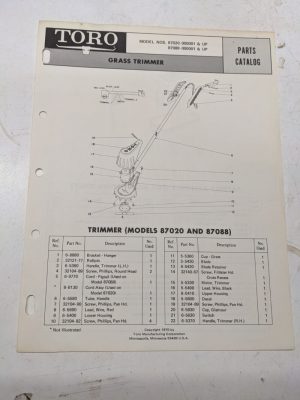 Toro Parts Catalog List Book Manual Grass Trimmer 87020 87088 1970