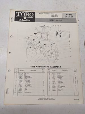 Toro Parts Catalog List Book Manual 3Hp Tiller 58000 1970 Garden