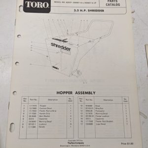 Toro 3.5Hp Shredder Parts Catalog 1973 3310-403 62837 List Book Manual