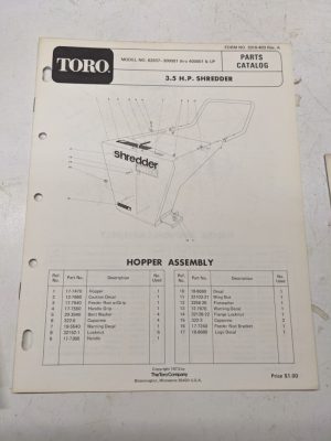 Toro 3.5Hp Shredder Parts Catalog 1973 3310-403 62837 List Book Manual