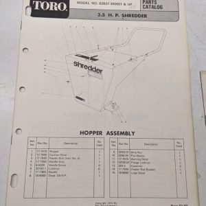 Toro 3.5Hp Shredder Parts Catalog 1972 3310-403 62837 List Book Manual