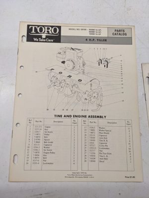 Toro Parts Catalog List Book Manual 4Hp Tiller 58100 1970