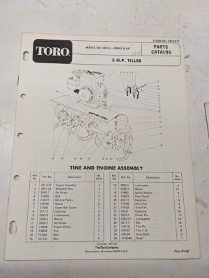 Toro 3Hp Tiller Parts Catalog 1972 58013 Garden List Book Manual