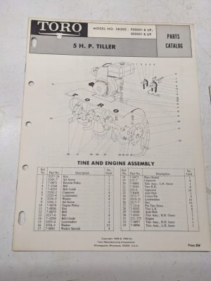 Toro Parts Catalog List Book Manual 5Hp Tiller 58200 1968 1969 Front Tine