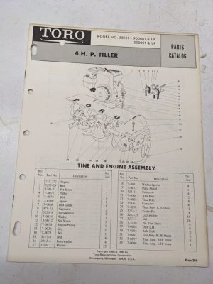 Toro Parts Catalog List Book Manual 4Hp Tiller 58100 1968 1969 Garden Front Tine
