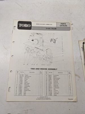 Toro Parts Catalog List Book Manual 5Hp Tiller 58210 1971 Garden Front Tine