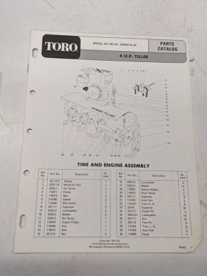 Toro Parts Catalog List Book Manual 4Hp Tiller 581100 1971 Garden Front Tine