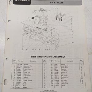 Toro Parts Catalog List Book Manual 3Hp Tiller 58010 1971 Garden Front Tine