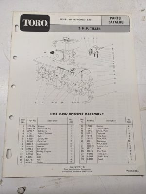 Toro Parts Catalog List Book Manual 3Hp Tiller 58010 1971 Garden Front Tine