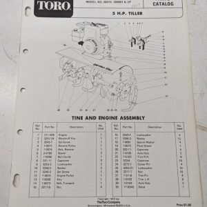 Toro Parts Catalog List Book Manual 5Hp Tiller 58215 3310-415 1972 Front Tine