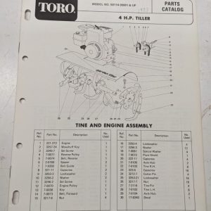 Toro Parts Catalog List Book Manual 4Hp Tiller 58114 3310-414 1972 Front Tine