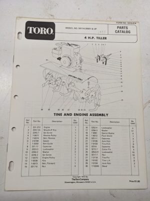 Toro Parts Catalog List Book Manual 4Hp Tiller 58114 3310-414 1972 Front Tine