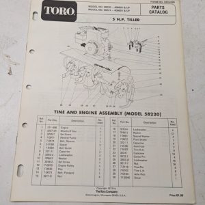 Toro Parts Catalog List Book Manual 5Hp Tiller 58220 58231 3310-539 1973 Tine