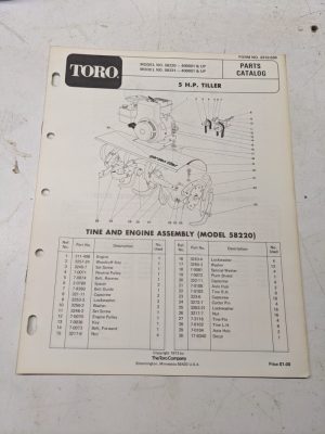 Toro Parts Catalog List Book Manual 5Hp Tiller 58220 58231 3310-539 1973 Tine