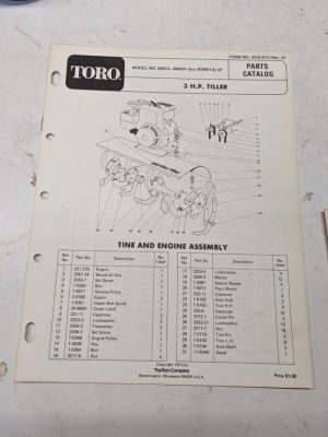 Toro Parts Catalog List Book Manual 3Hp Tiller 58013 3310-413 Rev A 1973