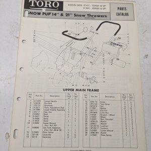 Toro Parts Catalog List Book Manual Snow Thrower Blower 14 21” 31411 31501 1970
