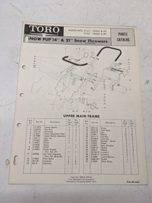 Toro Parts Catalog List Book Manual Snow Thrower Blower 14 21” 31411 31501 1970