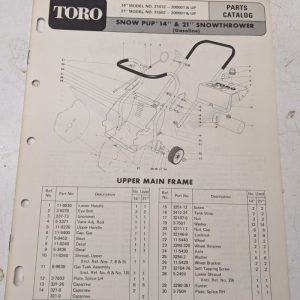 Toro Parts Catalog List Book Manual Snow Pup 14 21” Snowthrower 31412 31502