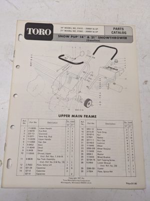 Toro Parts Catalog List Book Manual Snow Pup 14 21” Snowthrower 31412 31502
