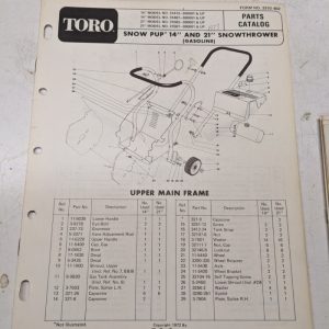 Toro Parts Catalog List Book Manual Snow Pup 14 21” Snowthrower 31407 31507