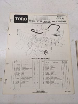 Toro Parts Catalog List Book Manual Snow Pup 14 21” Snowthrower 31407 31507