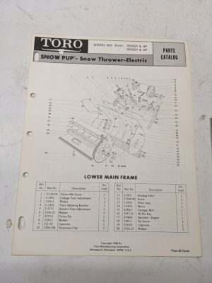 Toro Parts Catalog List Book Manual Snow Thrower Electric Pup 31451 1968
