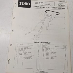 Toro Parts Catalog List Book Manual Snow Hound 20” 31302 31303 1972 Blower