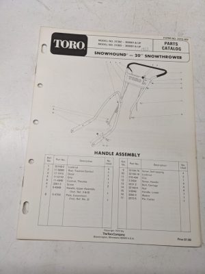 Toro Parts Catalog List Book Manual Snow Hound 20” 31302 31303 1972 Blower