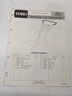 Toro Parts Catalog List Book Manual Snow Hound 20” 31303 1971 Blower
